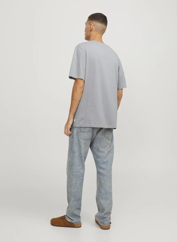 JACK & JONES Ultimate Grey Solid Crew Neck T-Shirt for Men | Best Price UAE